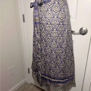 Darn Good Yarn Silk Sari Wrap Skirt Maxi Floral Bohemian Reversible